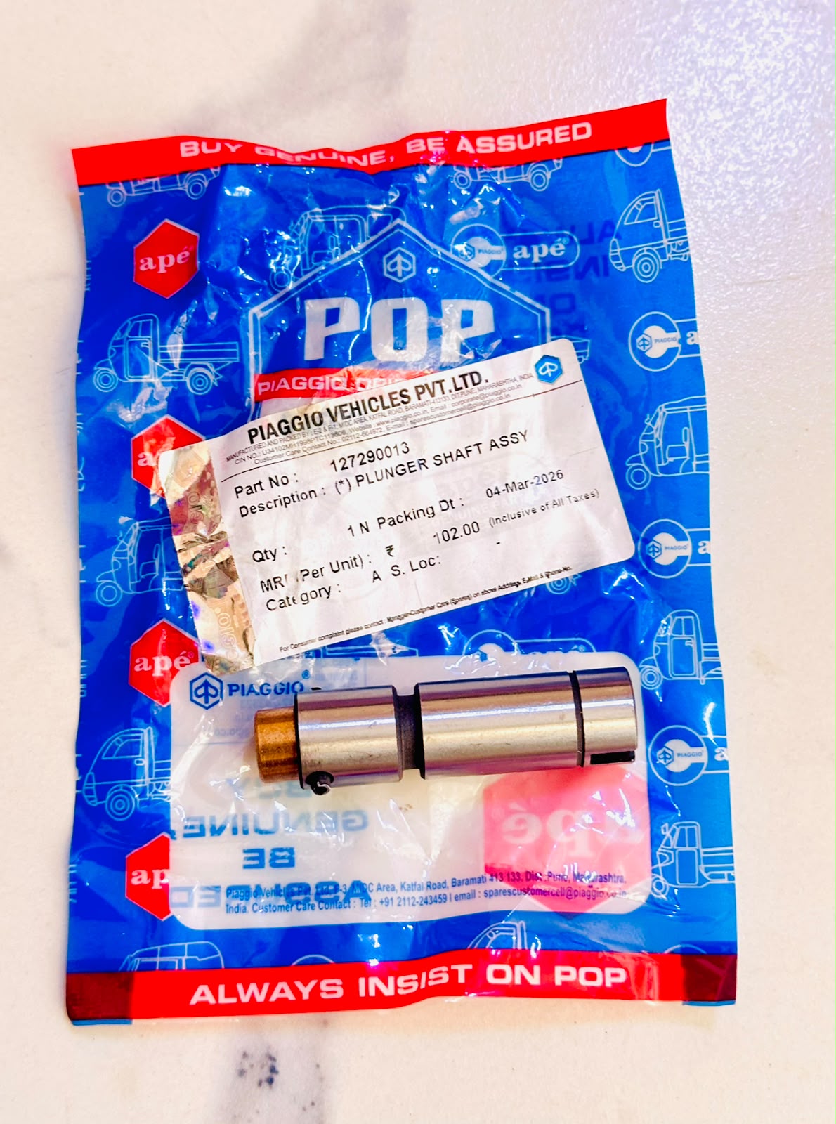PLUNGER SHAFT ASSLY 127290013